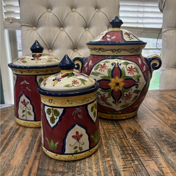 Pier 1 Vallarta Large Cookie Jar Canister With Handles - Picture 12 of 13